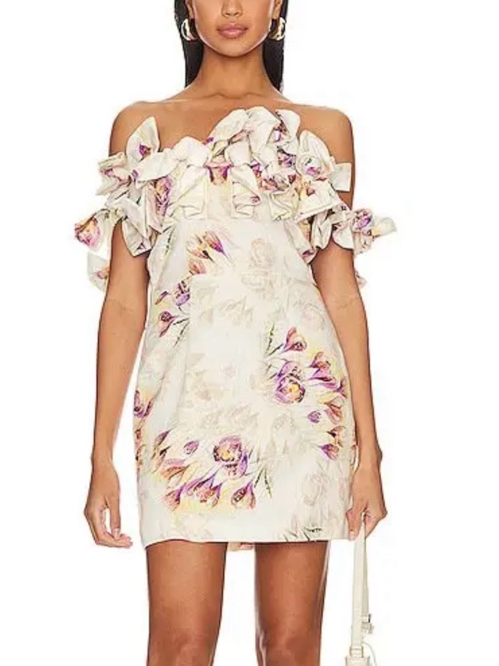 NWT - XS - Elliatt Cream Floral Off-Shoulder Mini with Pink and Purple Blooms